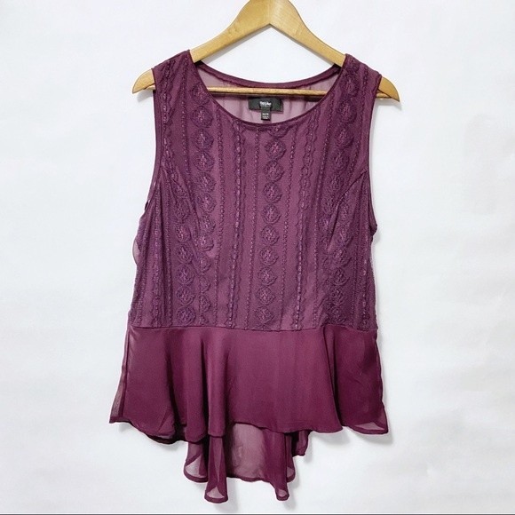 Mossimo Supply Co. Tops - Mossimo Plum Chiffon Lace Sheer Blouse Tank